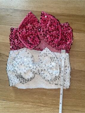 Sequined Bow headwrap- White and Pink skipper Ave brand off etsy